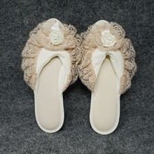 VINTAGE Hollywood Vassarette Womens Slippers M 6.5-7.5 Lace Rosette Thong White