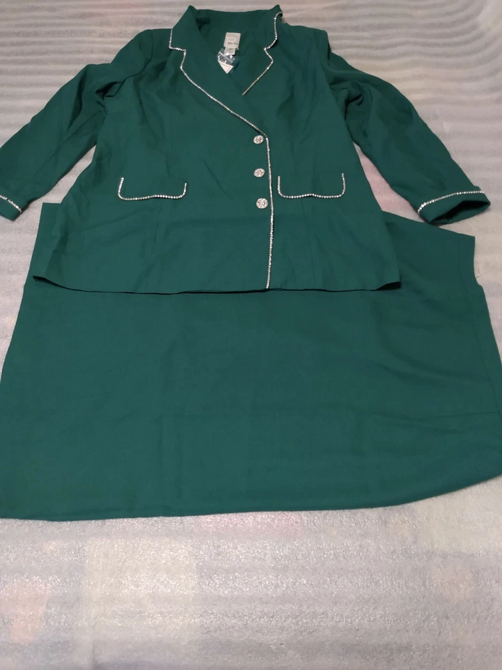 Traje Roaman de dos piezas verde con chaqueta de manga larga y falda talla 16W Foto 2 de 4