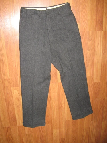 Vintage 1940's Mens Black Wool Striped Trousers Pants
