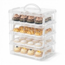 Four-Tier Cupcake Carrier with Handle, Stackable Muffin Cake Box,Airtight Snap