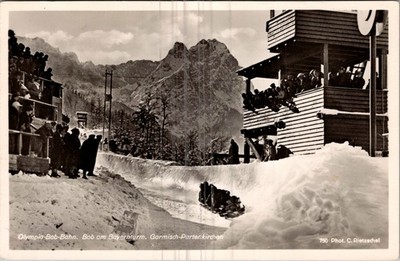 Mint Germany RPPC Real Picture Postcard Garmisch Winter Olympic Games Bob Bahn