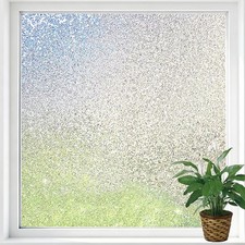 Window Privacy Film, Frosted Stained Glass Window Film, Static Cling Non-Adhe...