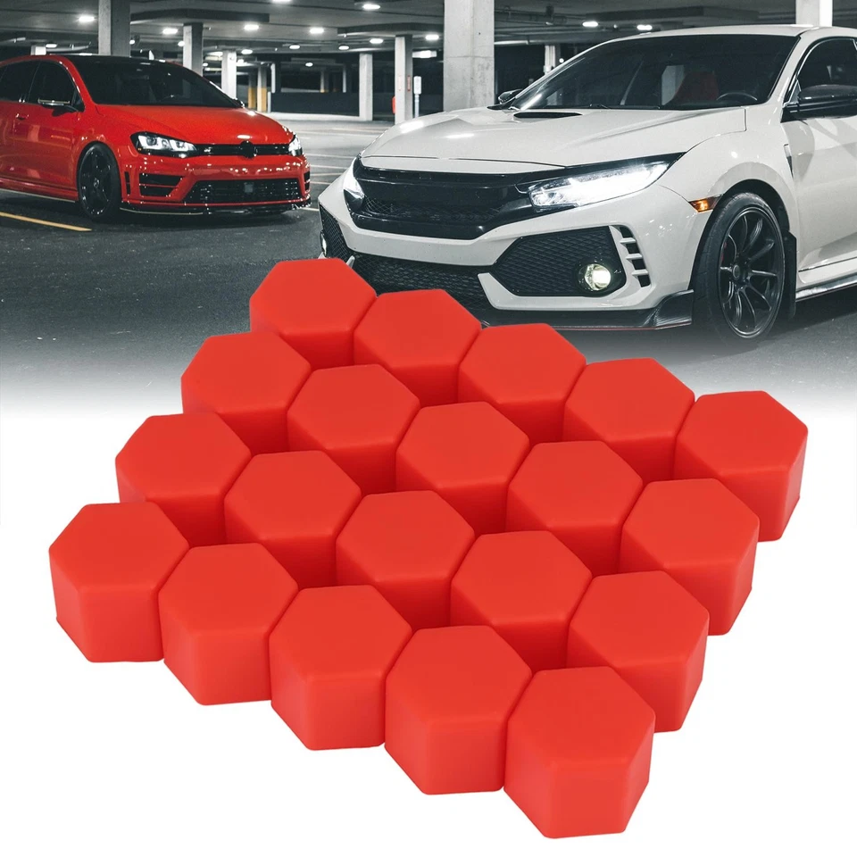 Cubiertas de buje de tuerca de rueda de automóvil de silicona roja de 21 mm 20 piezas Tapones de tornillo de tuerca  Foto 2 de 4