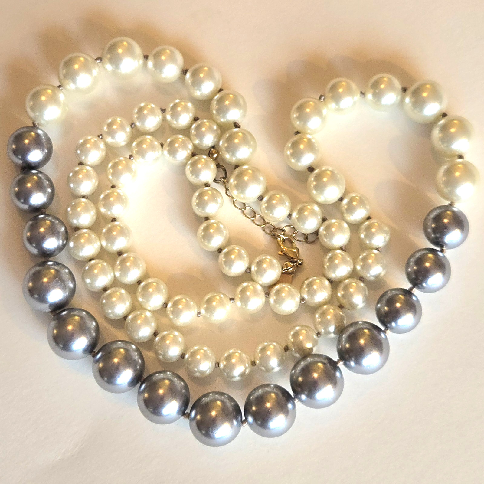 Kenneth Jay Lane KJL Long Faux Pearl Necklace Ivory Gray 34” graduated signed