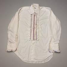 Vintage 60s 70s AFTER SIX White Red Blue Ruffle Tuxedo Prom Shirt 16 1/2 - 34