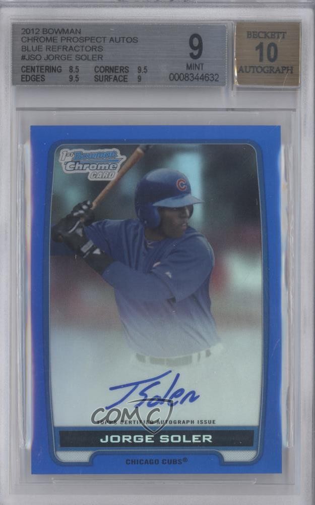 2012 Bowman Chrome Prospects Blue Refractor /150 Jorge Soler BGS 9 MINT Auto 1z2