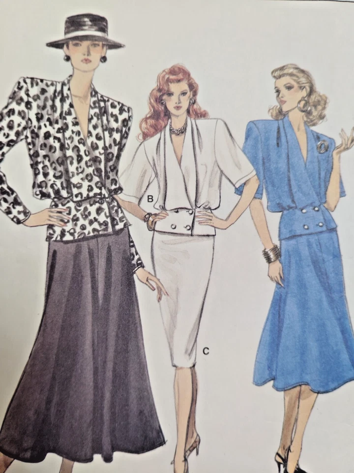 Vogue 9868 Skirt Jacket Top Sewing Pattern Ladies 12 CUT Very Loose V Neck Drape - Image 2 of 4