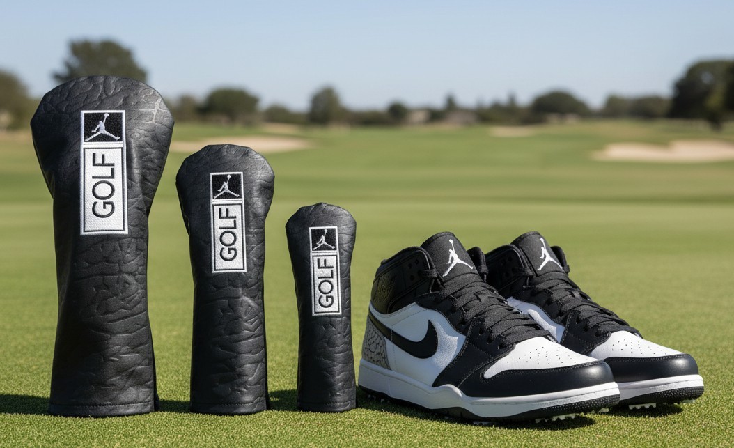NIKE AIR JORDAN 3 GOLF パターカバーセット Air Jordan Golf Head-cover Black Etched Leather Hand Made Upcycled