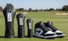 Air Jordan Golf Head-cover Black Etched Leather Hand Made Upcycled