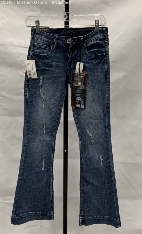 Cowgirl Tuff Co Women's Blue Ripped Trouser Jeans Distressed Stretch Sz 26L NWT