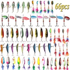 66pcs Fishing Lures Spinner Baits, Trout Bass Salmon Walleye Lures Kit with T...