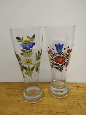 2 Bavarian German Pilsner Hand-painted Hand Blown Crystal Glass Authentic Work