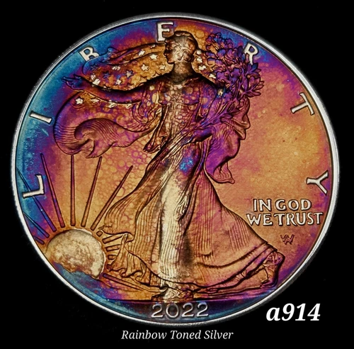 2022 Silver American Eagle, Coin Type 2, Colorful Rainbow Toning #a914