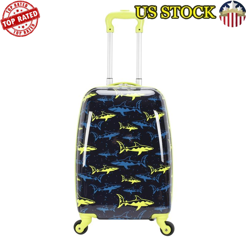 Kids Hardside Carry-on Luggage Shark Suitcase Telescopic Handle Travel Case New