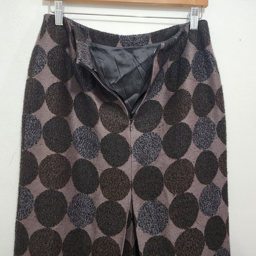 Dries Van Noten Wool Tweed Pleat Pencil Skirt Brown Circle Knee Length Sz 42 - Picture 9 of 13