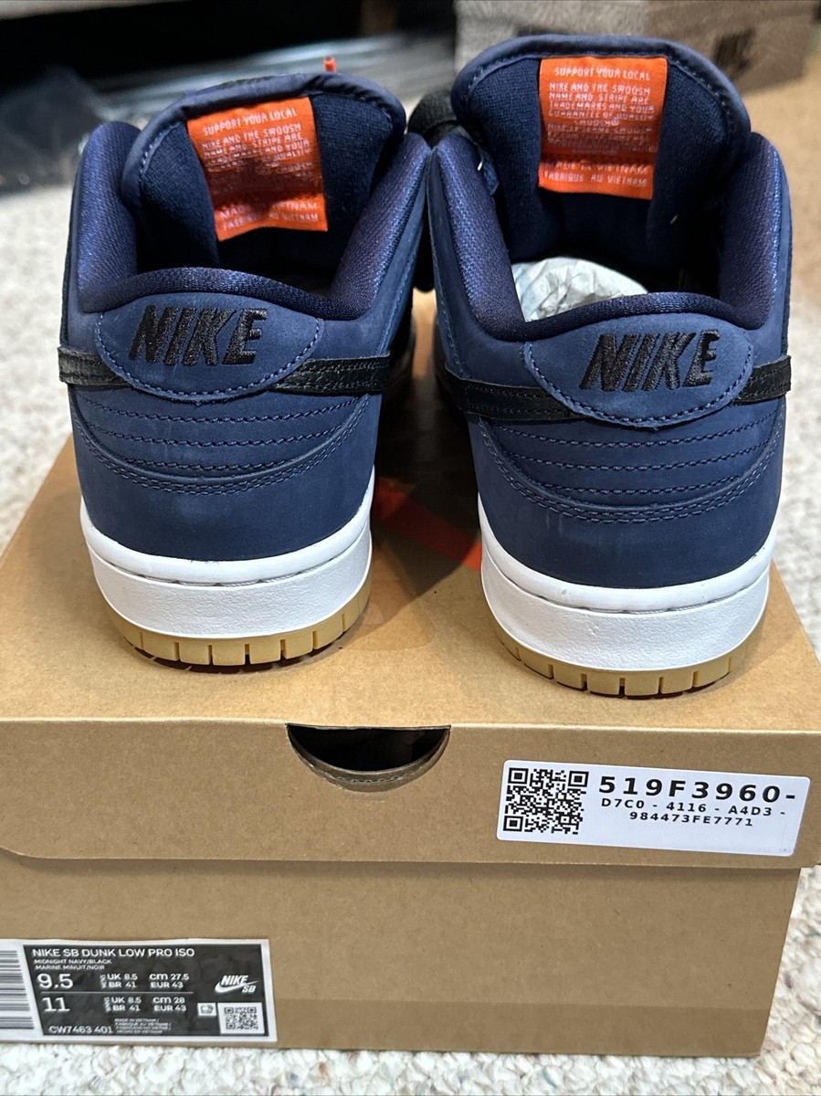 Size 9.5 - Nike SB Dunk Low Pro ISO Midnight Navy Gum Orange Size 9.5 - Nike SB Dunk Low Pro ISO Midnight Navy Gum Orange