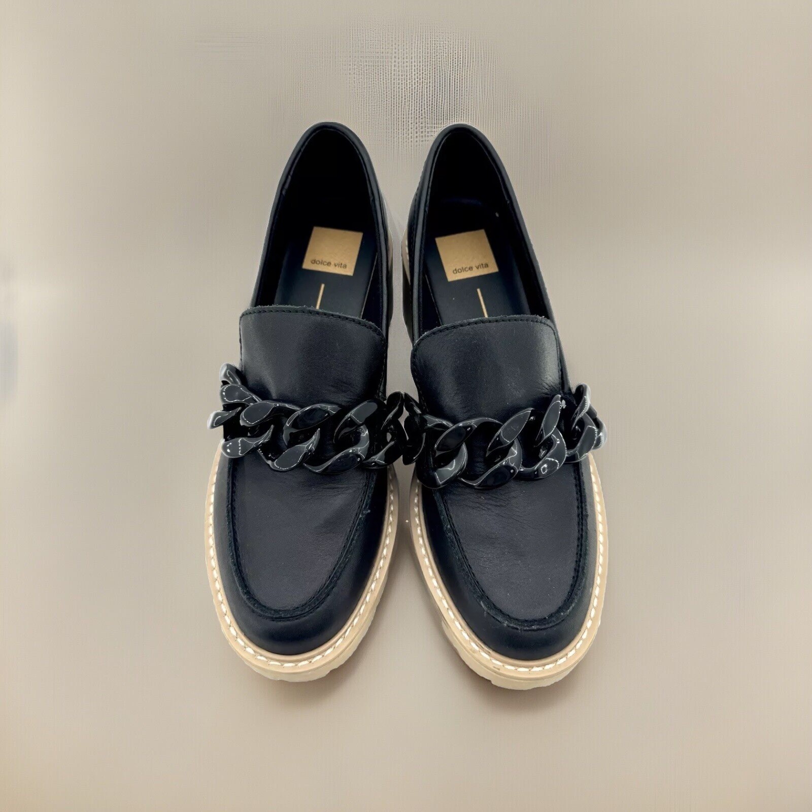 SAOLA Mocassini Dolce Vita Haris in pelle nera con suola a strappo e plateau taglia 7 5 usati in ottime condizioni
