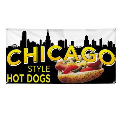 Vinyl Banner Multiple Sizes Chicago Style Hot Dog Restaurant Cafe Bar A Outdoor