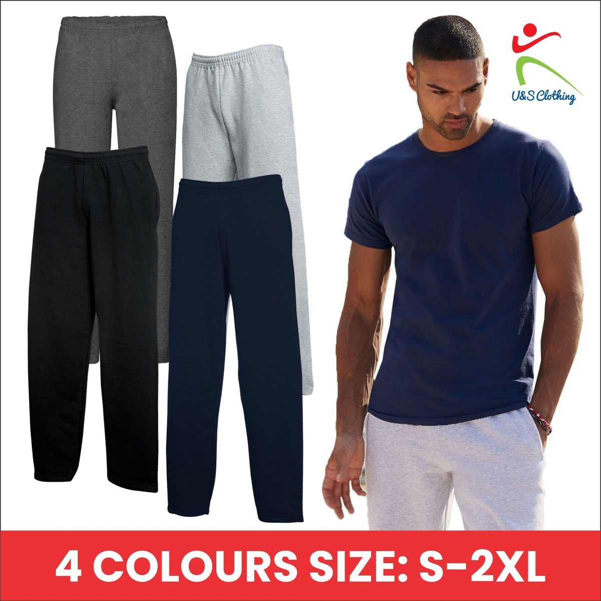 Fruit of the Loom Mens Classic Open Hem Jog Pants Casual Joggers Jogging  Bottoms