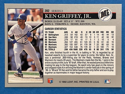 1992 Leaf Baseball Card #392 Ken Griffey Jr. Seattle