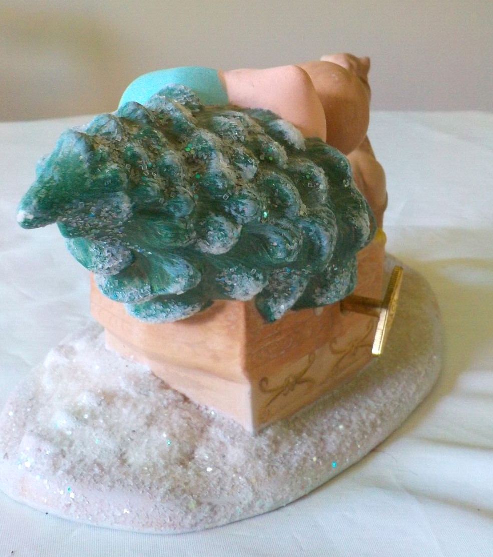 Ceramic Music Box O Christmas Tree Hobbyist Children Sleigh Horse Vintage WORKS