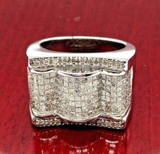 Mens Princess Cut Diamond Square Statement Ring, 14k White Gold 23.1 Grams