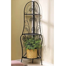 Corner Baker Shelf Black Iron Plant Stand Trellis Shelves Country Decor 50" Tall