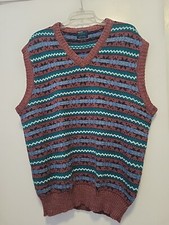 Arrow Vintage Men's Fair Isle Sweater Vest V Neck Burnt Orange Green Blue XL