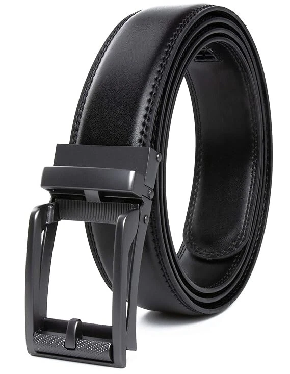 RSINC Black Genuine Leather Belt for Men with Easier Adjustable Autolock Buckle