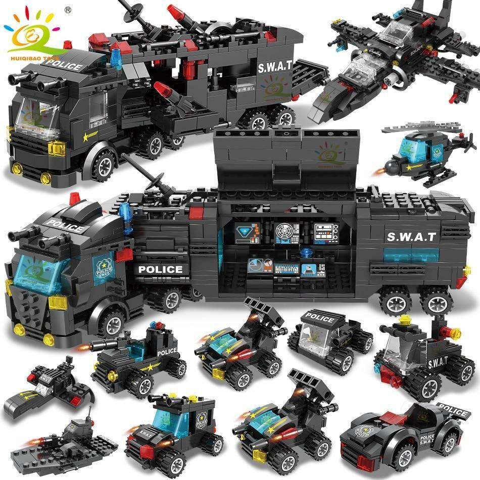 Swat Police Station Truck Model City Machine Helicopter Car Figures Education