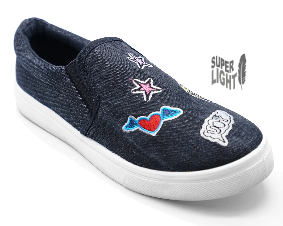 Womens Denim Flat Slip On Pumps Trainers Shoes Loafers Sandals Ladies Shoes Size