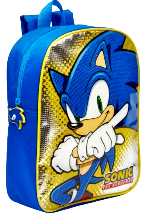 Sonic The Hedgehog Metallic School Backpack Licensed Blue Boys Kids Children