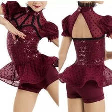 Weissman costume burgundy red puff sleeve Hung Up 10877 child lc dance wear