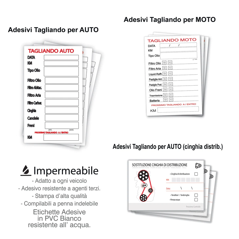 Adesivi Tagliando Auto Moto Distribuzione Etichetta Adesivo in Pvc Impermeabile
