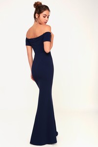 navy blue off the shoulder maxi dress