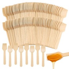 300 Pcs Mini Wooden Spoons Disposable Tasting Sampling Spoons with Concave Tip