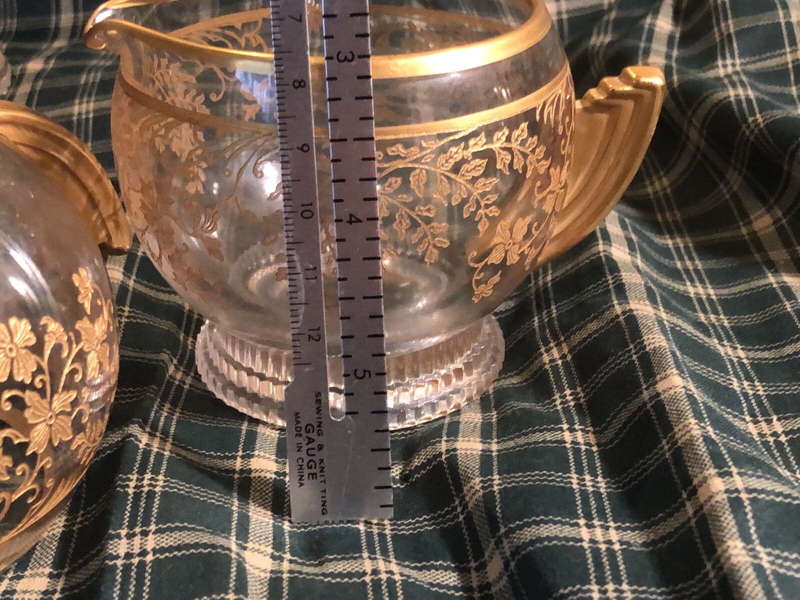 Duncan Miller Terrace Sugar+Creamer etched, gilded leaflets clematis