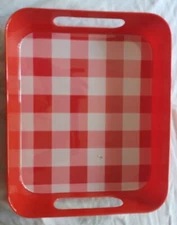  new serving tray Melamine MEDIUM Handled Tray, 10x 8X2  inch  red striped 