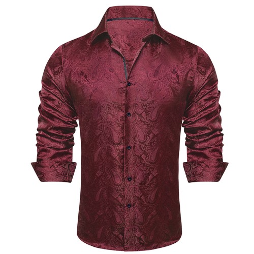 Rot schwarz grün Herren Hemd Langarm Freizeit formell Hochzeit Knopf Tops Geschenk - Bild 23 von 49