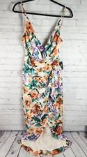 $108 Express Womens Large Floral V Neck Long Sleeve Tiered Cinch Maxi Dress XS
