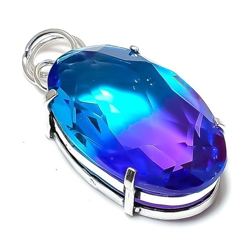 Pendentif Tourmaline Indicolite Bleue & Argent 925 – Pièce unique
