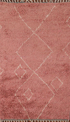 Pink/ Ivory Handmade Plush Wool Moroccan Accent Rug 3x5 Oriental Foyer Carpet