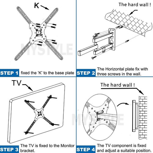 Universal TV Wall Mount Bracket Swivel Full Motion 32 37 40 42 50 52 55 Inch LCD - Picture 8 of 11