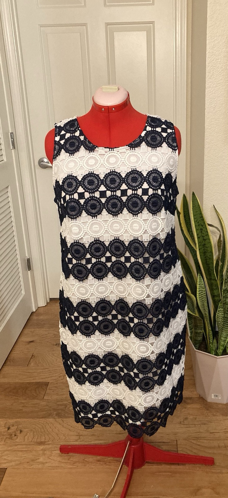 Charter Club Navy and White Lace Crochet Dress   Size XL NWOT