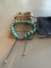 David Yurman Sterling Silver Turquoise Spiritual Bead Bracelet, With Pouch/Cloth