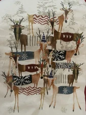 Williams Sonoma Natale Reindeer 100% Linen Table Runner Holiday ITALY
