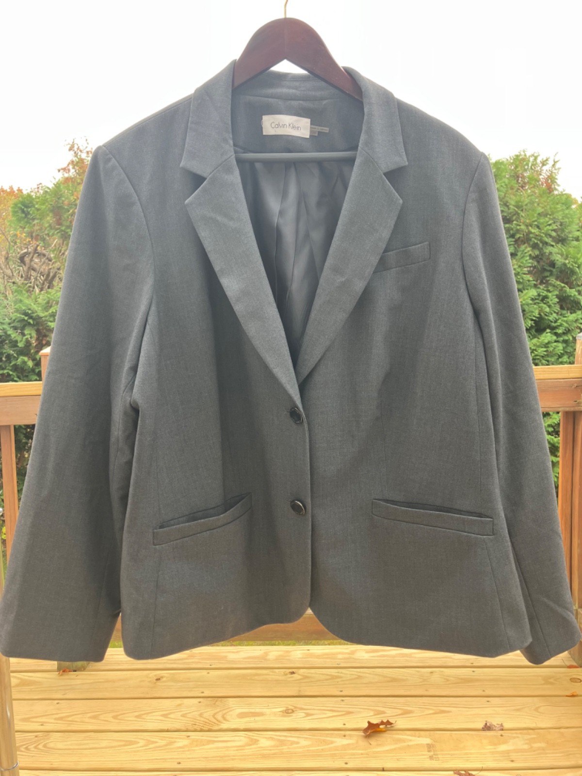 Calvin Klein Gray Blazer Women's Two Button Career Office Jacket Business Sz 22W