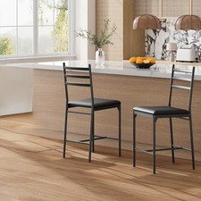 Bar Stools Set of 2, Counter Height Bar Chairs with Back and Thick Cushion,Black