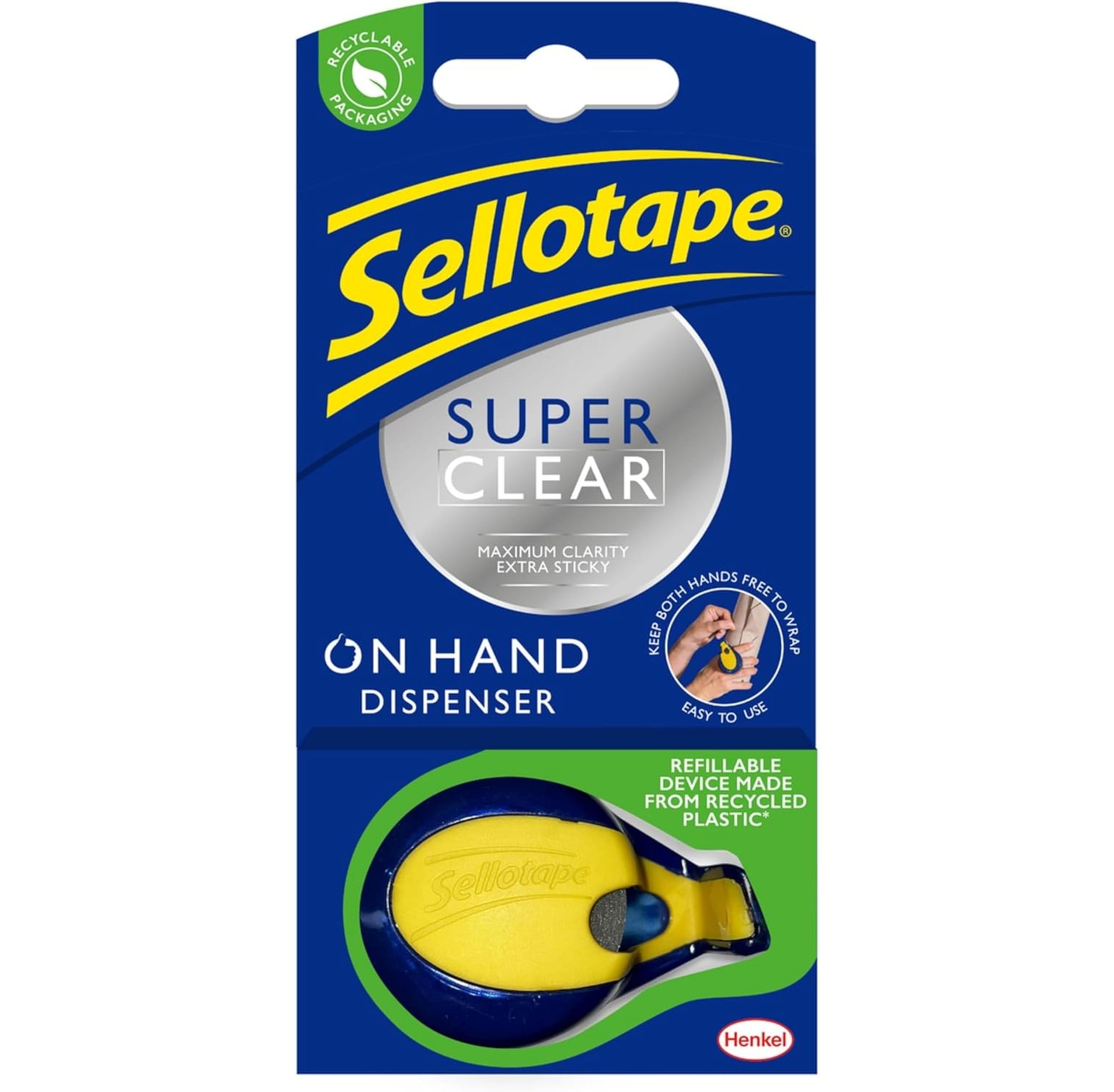 Sellotape Oh-Hand Dispenser with Super Clear 18mm x 15m,