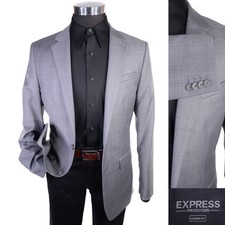 Express Producer Modern Fit Solid Gray Blazer Sz 38R Two Button Jacket Wool Blnd